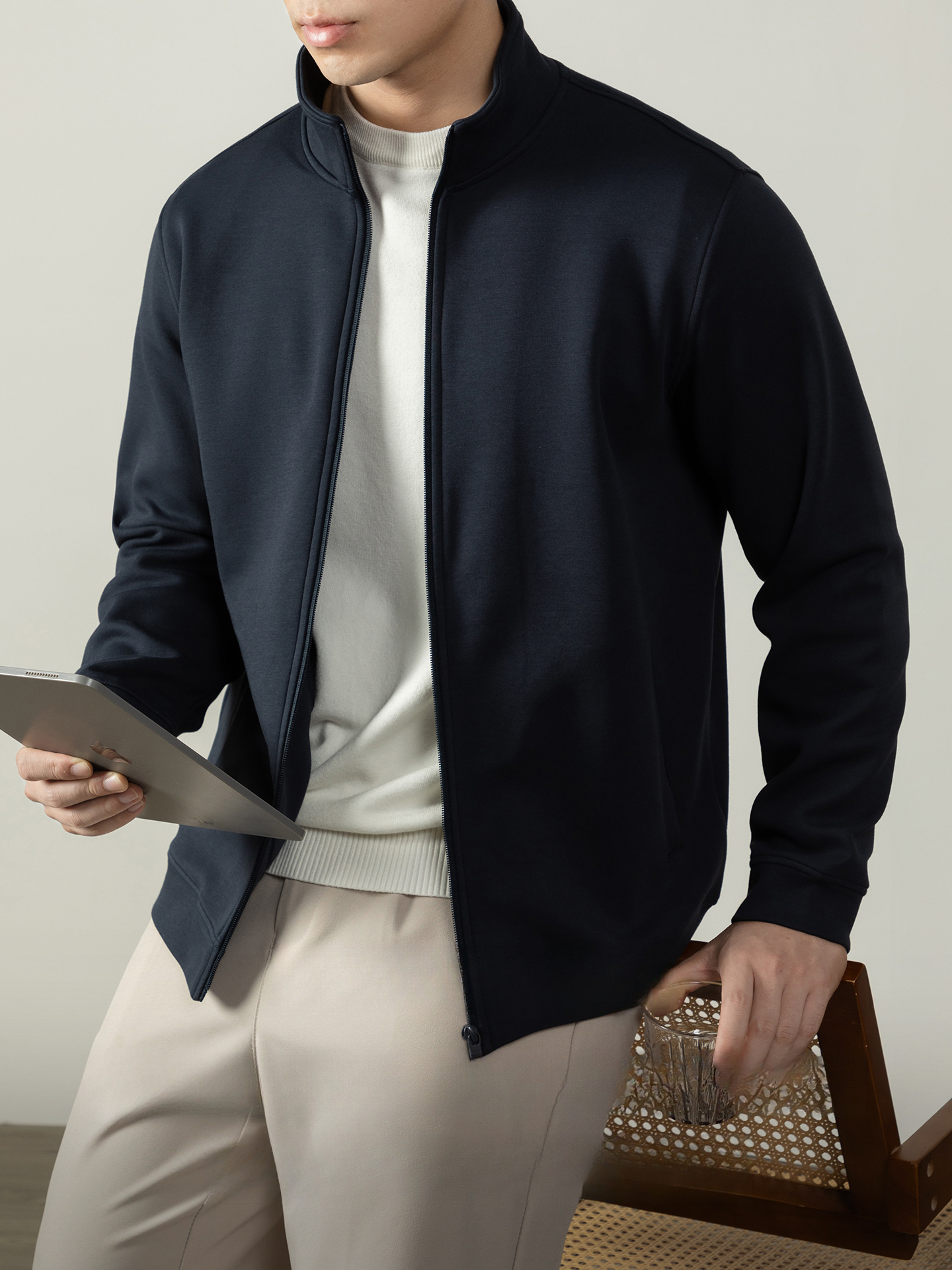 【400G重磅棉感】輕熟風厚款拉鍊外套男士商務純色秋冬立領夾克衫