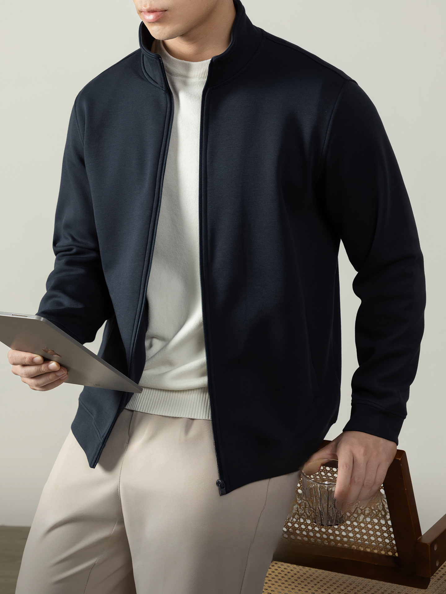 【400G重磅棉感】輕熟風厚款拉鍊外套男士商務純色秋冬立領夾克衫