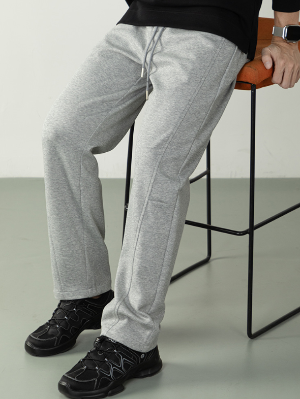 【綿柔空氣層】明線拼接設計微闊休閒褲男鬆緊腰垂感純色運動長褲