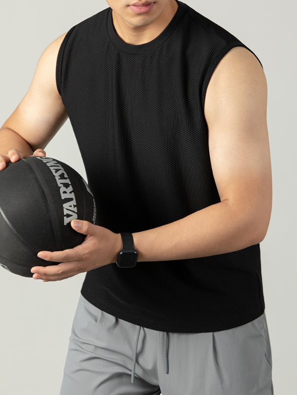 360°透爽錦氨速乾涼感背心男鏤空輕薄無袖T恤夏跑步運動健身修身