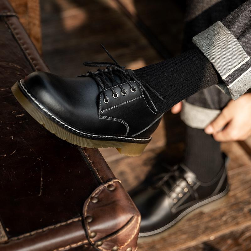 馬登男鞋新款馬丁靴工裝鞋低幫百搭英倫大頭休閑皮鞋潮鞋子-Retro's Wear