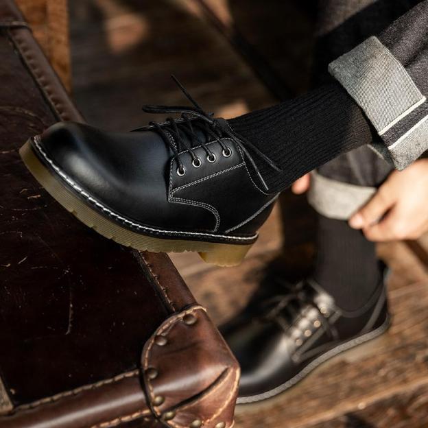 馬登男鞋新款馬丁靴工裝鞋低幫百搭英倫大頭休閑皮鞋潮鞋子-Retro's Wear