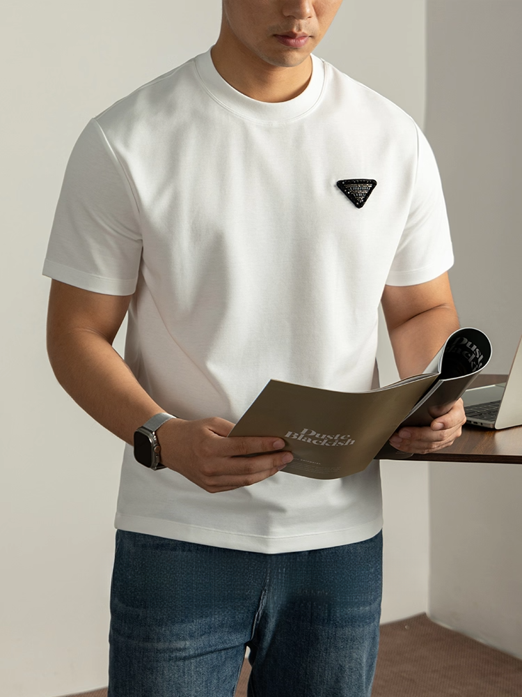 【輕奢燙鑽】竹纖維短袖t恤男2025夏季新款純白色半袖寬鬆5A抗菌T