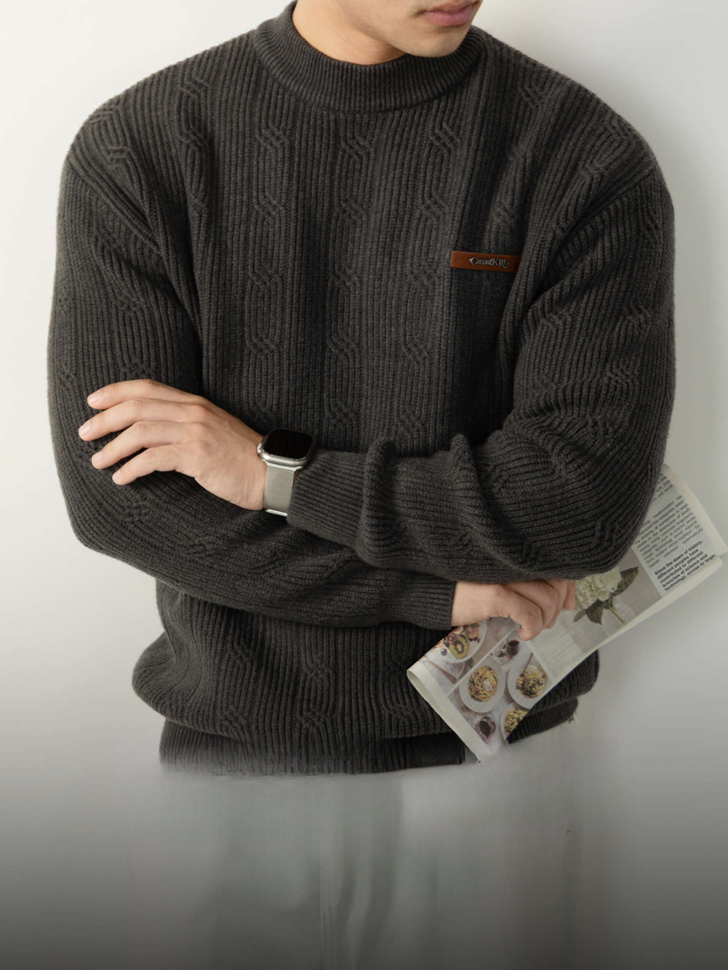 【羊毛萊賽爾重工提花】高端男士針織衫秋冬毛線針織衫