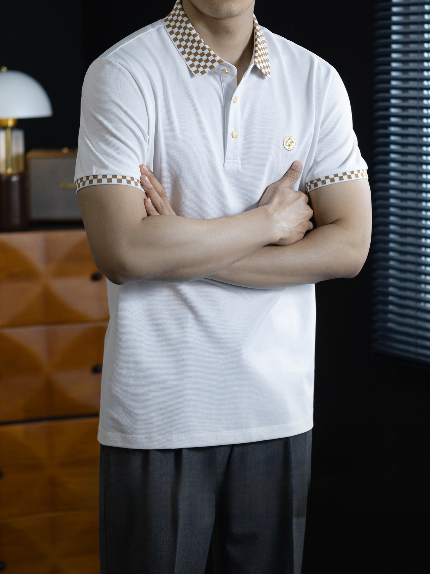 【立體刺繡徽章】涼感珠地棉polo衫男士短袖花紋翻領商務保羅衫
