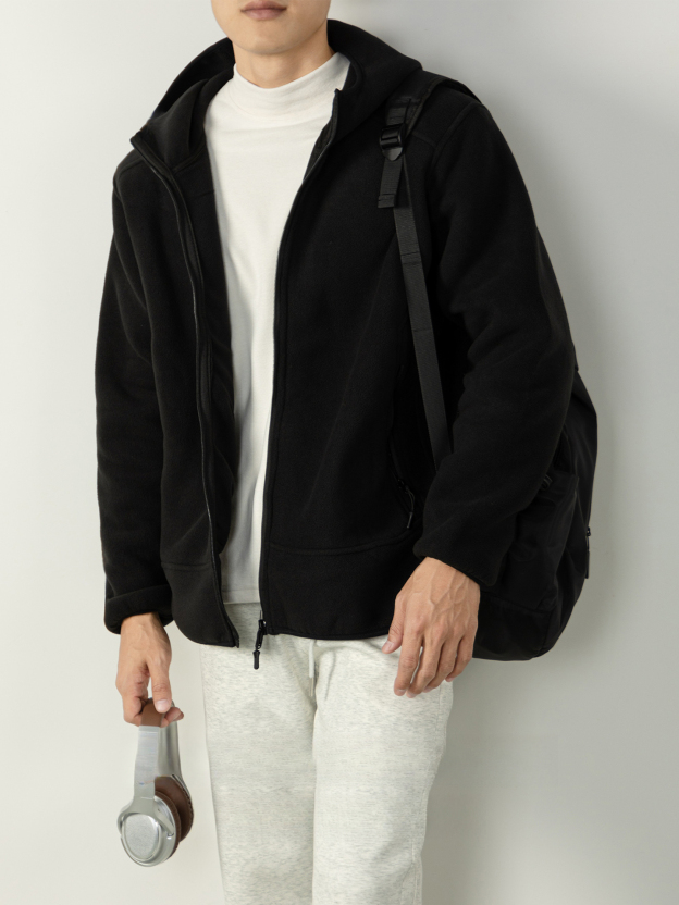 【聚熱搖粒絨】雙面暖絨連帽外套男士加厚保暖拉鍊插肩高級夾克衫