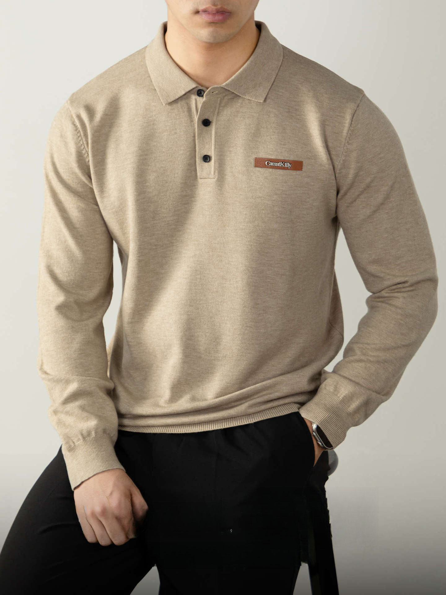 老錢風綿羊毛男士打底針織衫秋冬保暖翻領毛衣Polo衫