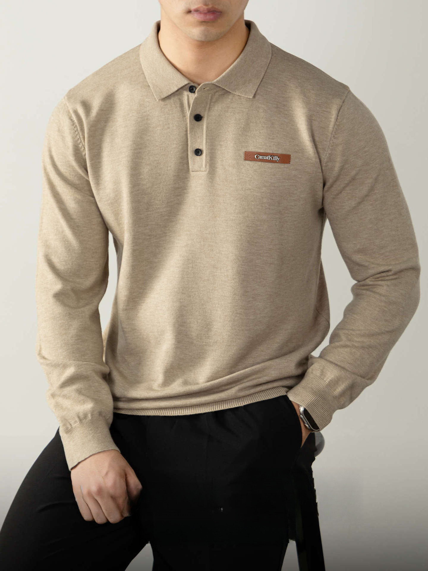 老錢風綿羊毛男士打底針織衫秋冬保暖翻領毛衣Polo衫