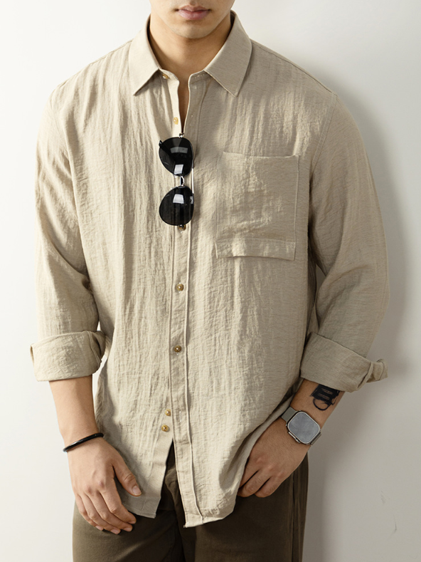 【慵懶高級感】亞麻天然褶皺襯衫男親膚透氣抑菌秋冬開衫隨性易搭