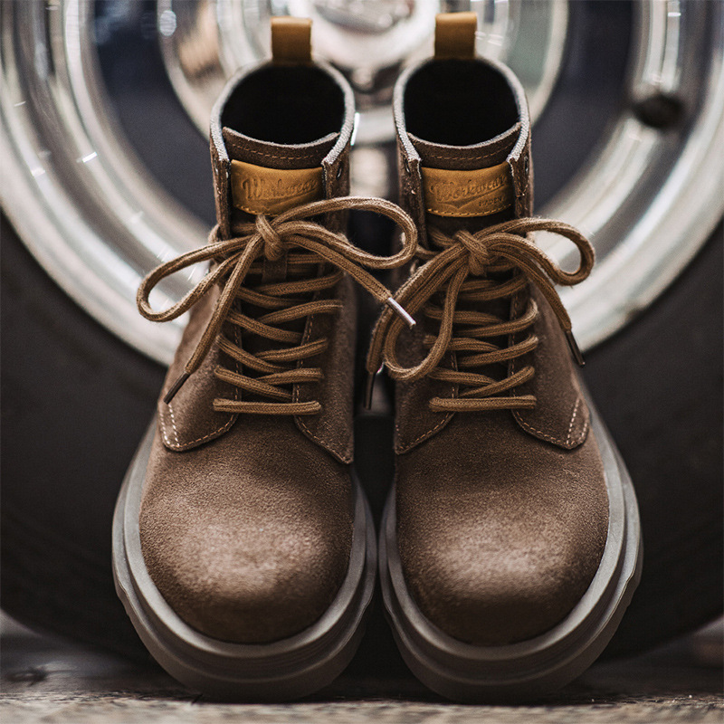 荒野岩棕冬季新款工裝靴子男休閒復古厚底中高幫翻毛皮馬丁靴-Retro's Wear