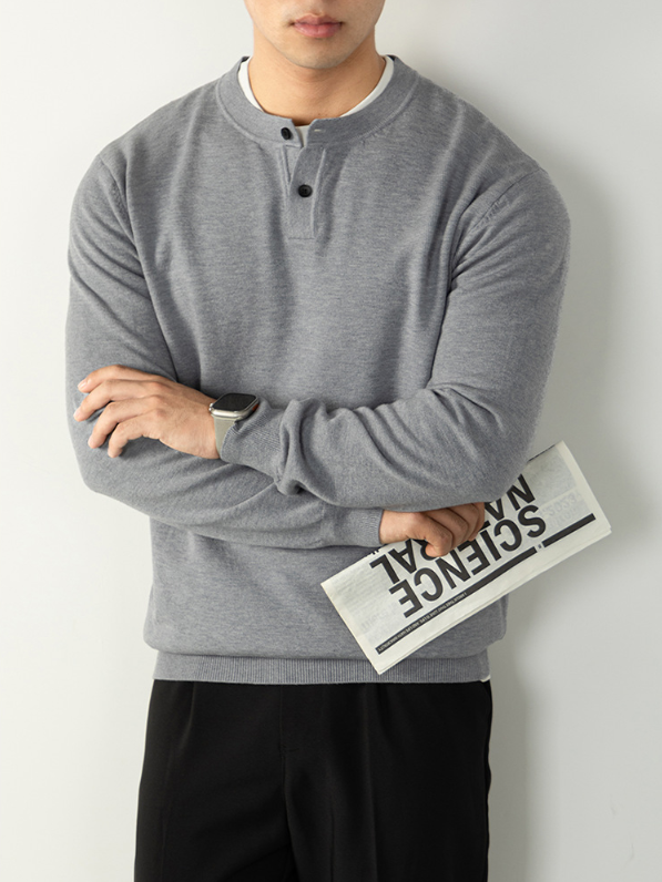 【綿羊毛X親膚莫代爾】奢紡美式亨利領毛衣男高端秋冬保暖針織衫