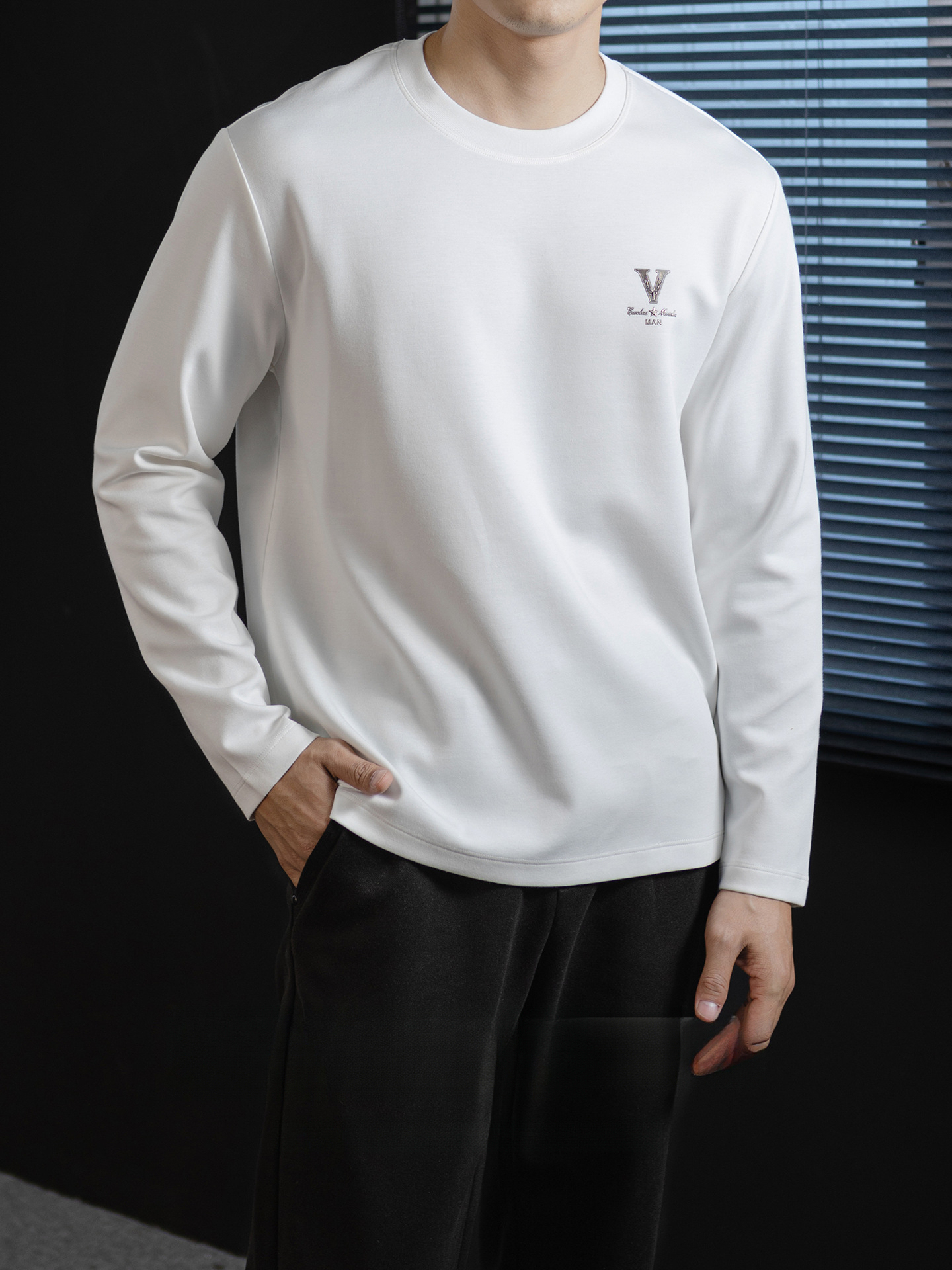 【經典奢華風】雲感莫代爾棉圓領打底T恤男士春秋立體印花高級感