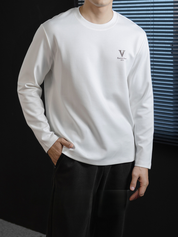 【經典奢華風】雲感莫代爾棉圓領打底T恤男士春秋立體印花高級感