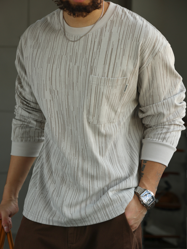 【布魯克林記憶】300g肌理質感長袖T恤男士圓領休閒上衣