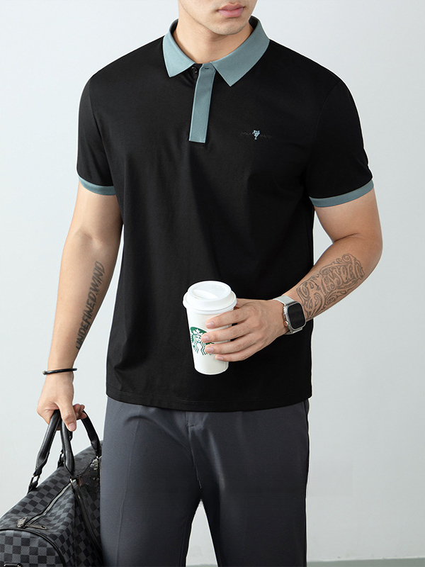 【3D刺繡】冰氧速幹棉撞色翻領POLO衫短袖男夏季薄款高端商務免燙