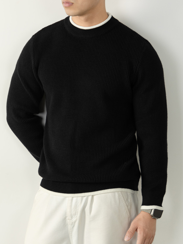 【鬆弛高級感】撞色設計毛衣男秋冬加厚保暖針織衫日系慵懶休閒風