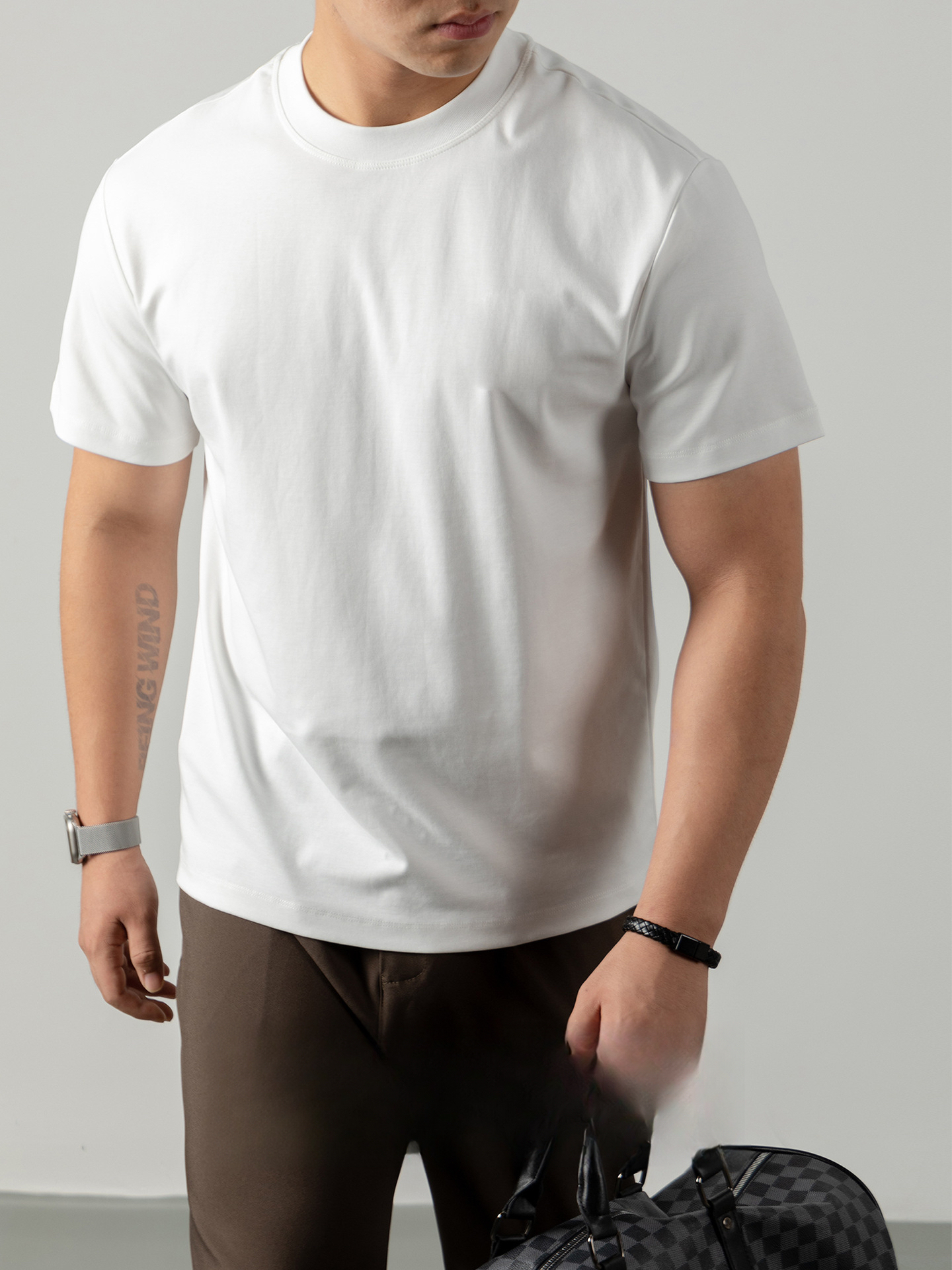 80S冷感液氨絲光棉短袖T恤男2025夏季輕奢淨版紫色涼感休閒上衣服