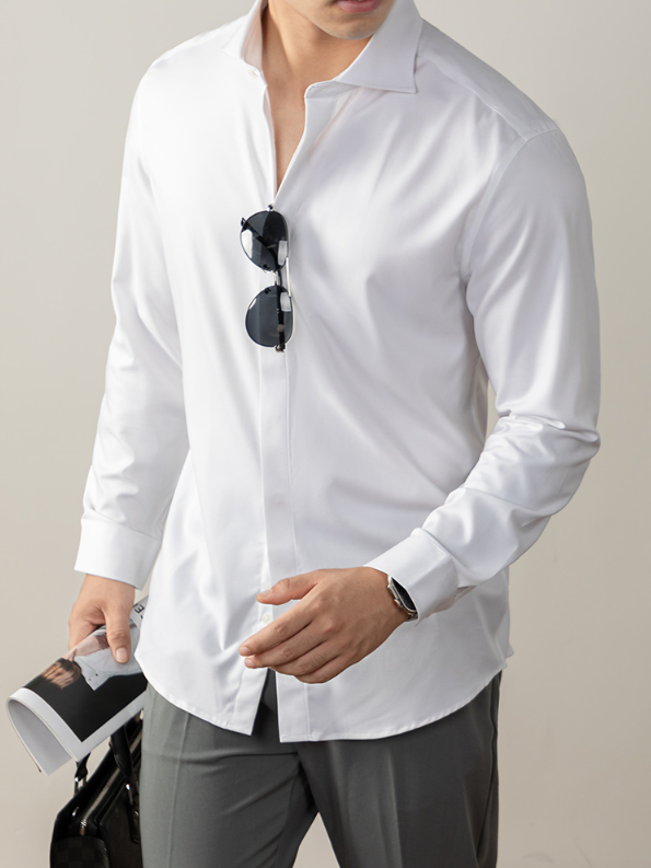 【羊毛X莫代爾】定義級舒適奢紡襯衫男士隱藏式暗釦高端商務免燙