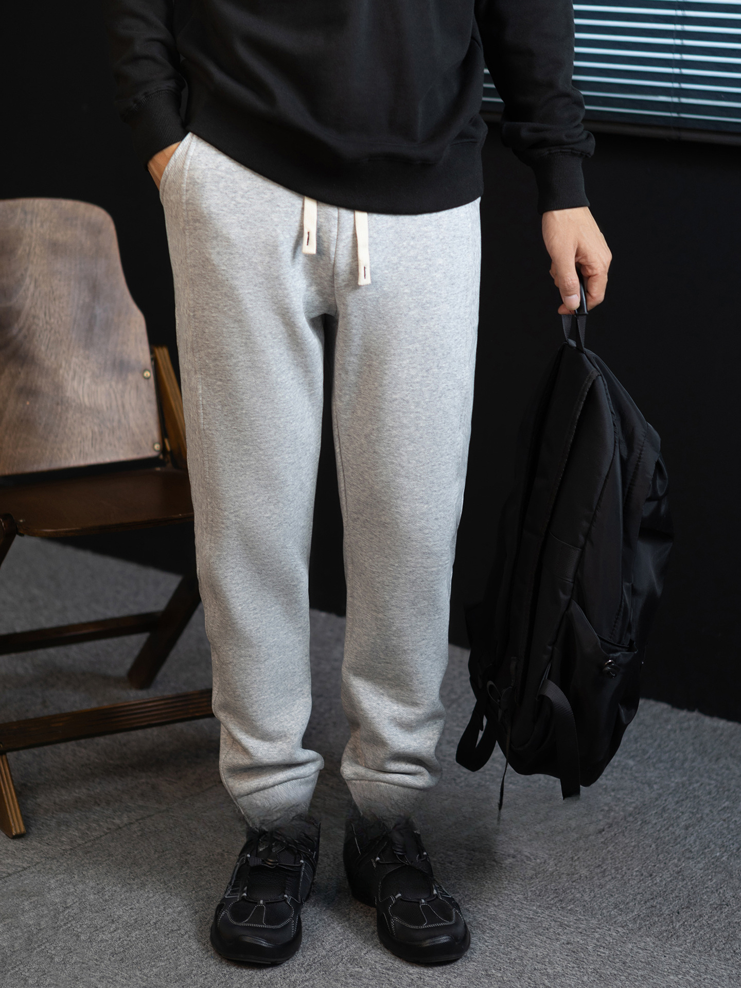 400G高克重斜紋棉加絨休閒長褲男士冬季高端防寒保暖運動抽繩衛褲