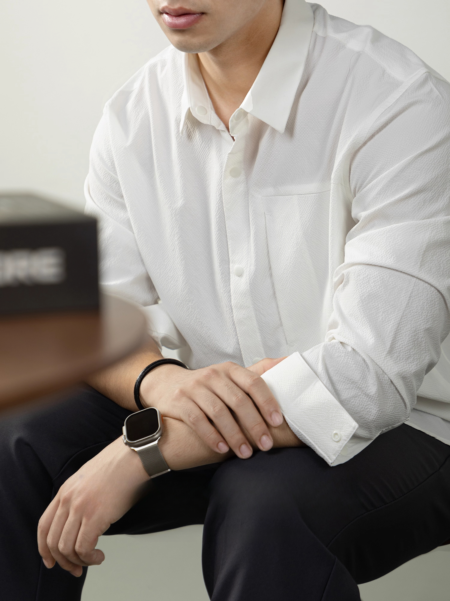 【鬆弛無齡感】泡泡格襯衫男長袖寬鬆設計感高端商務休閒襯衣時尚