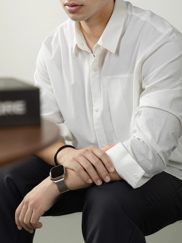 【鬆弛無齡感】泡泡格襯衫男長袖寬鬆設計感高端商務休閒襯衣時尚