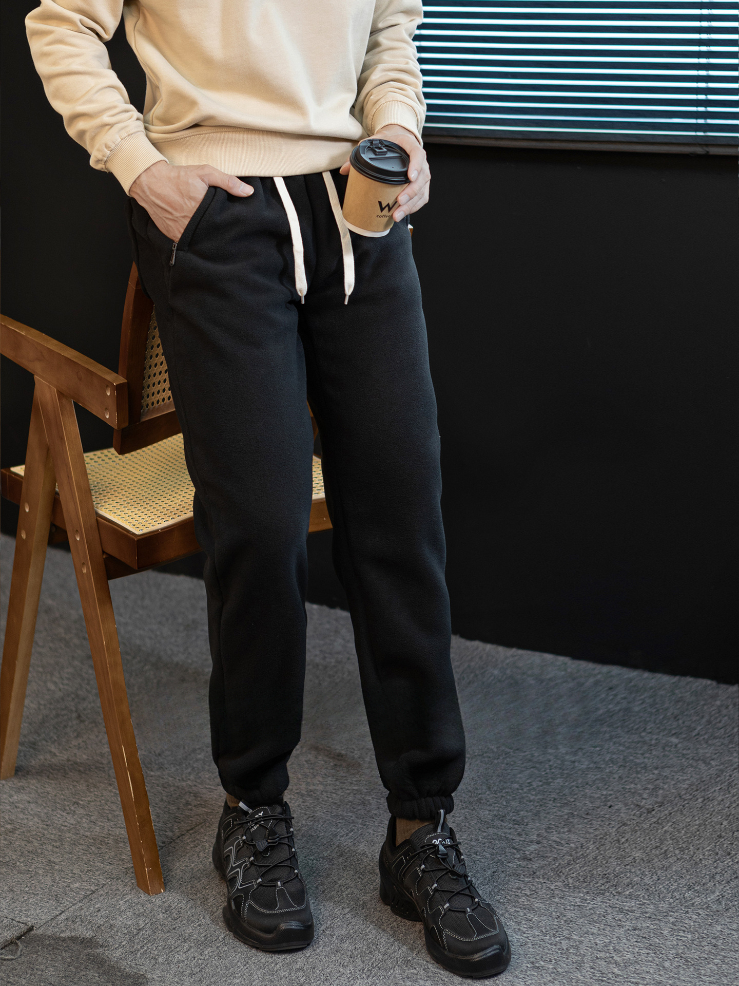 【保暖鬆弛感】聚熱搖粒絨+羊羔絨繫繩休閒長褲男士冬季加絨加厚