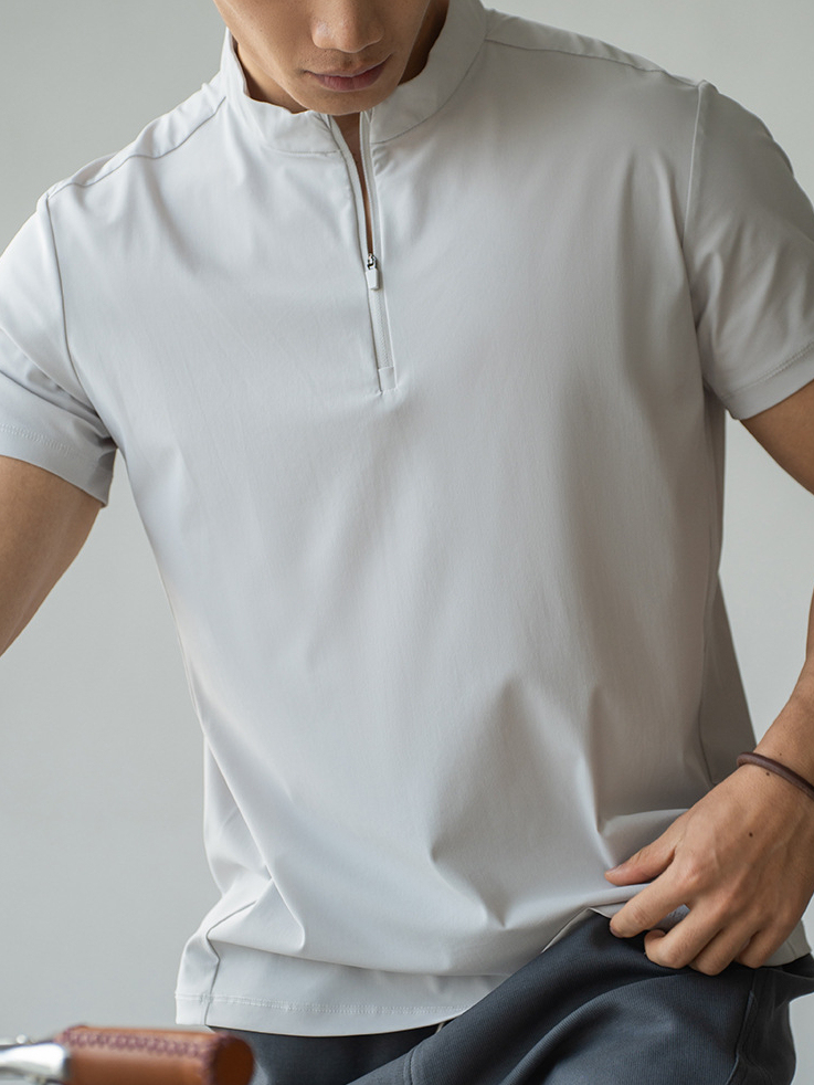 【UPF50+】半拉鍊運動短袖T恤速乾衣男士春季新款戶外运动上衣