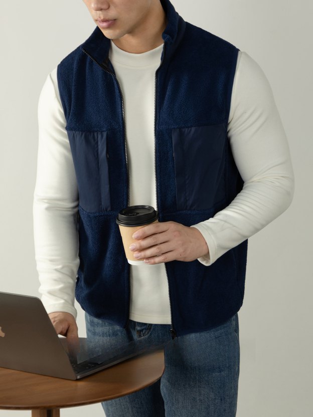 【雙面一體絨】戶外通勤保暖立領工裝風馬甲秋冬加絨加厚坎肩外套