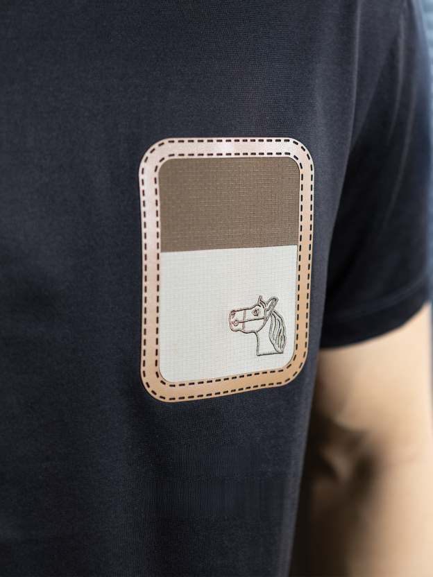 【桑蠶絲&長絨棉】馬頭燙花設計涼感短袖t桖男夏季輕薄透氣體恤衫