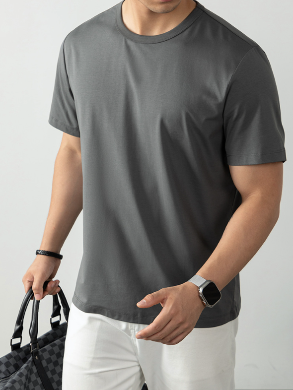 60S冰絲莫代爾棉短袖T恤男2025夏季薄款涼感寬鬆透氣速乾絲光棉