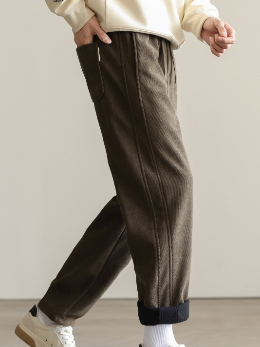 美式重磅直筒寬鬆衛褲男士運動褲長褲保暖加絨休閒針織褲