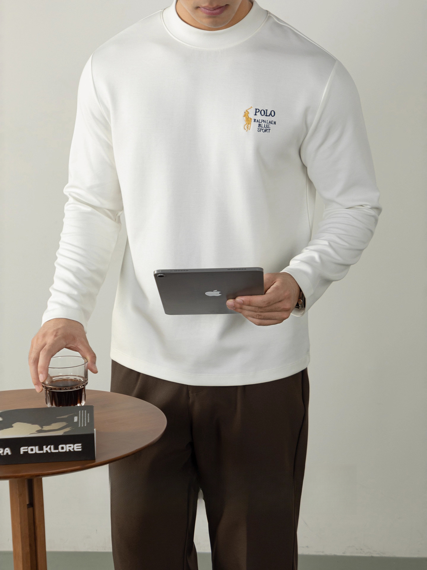 都市奢華 | 260G莫代爾雲感棉長袖T恤男高級刺繡秋冬半高領打底衫