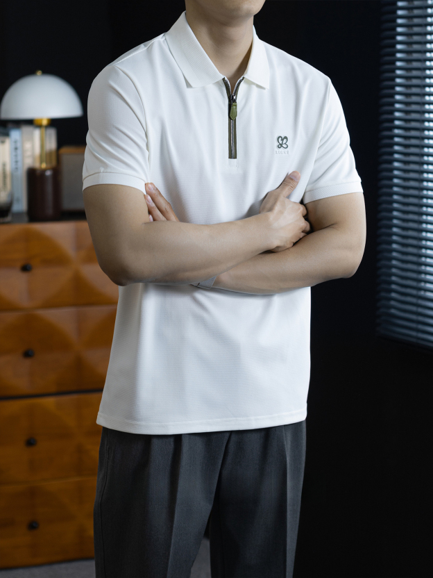 【冰絲蜂窩透氣孔】速幹短袖polo衫男撞色翻領半拉鍊夏季親膚涼感