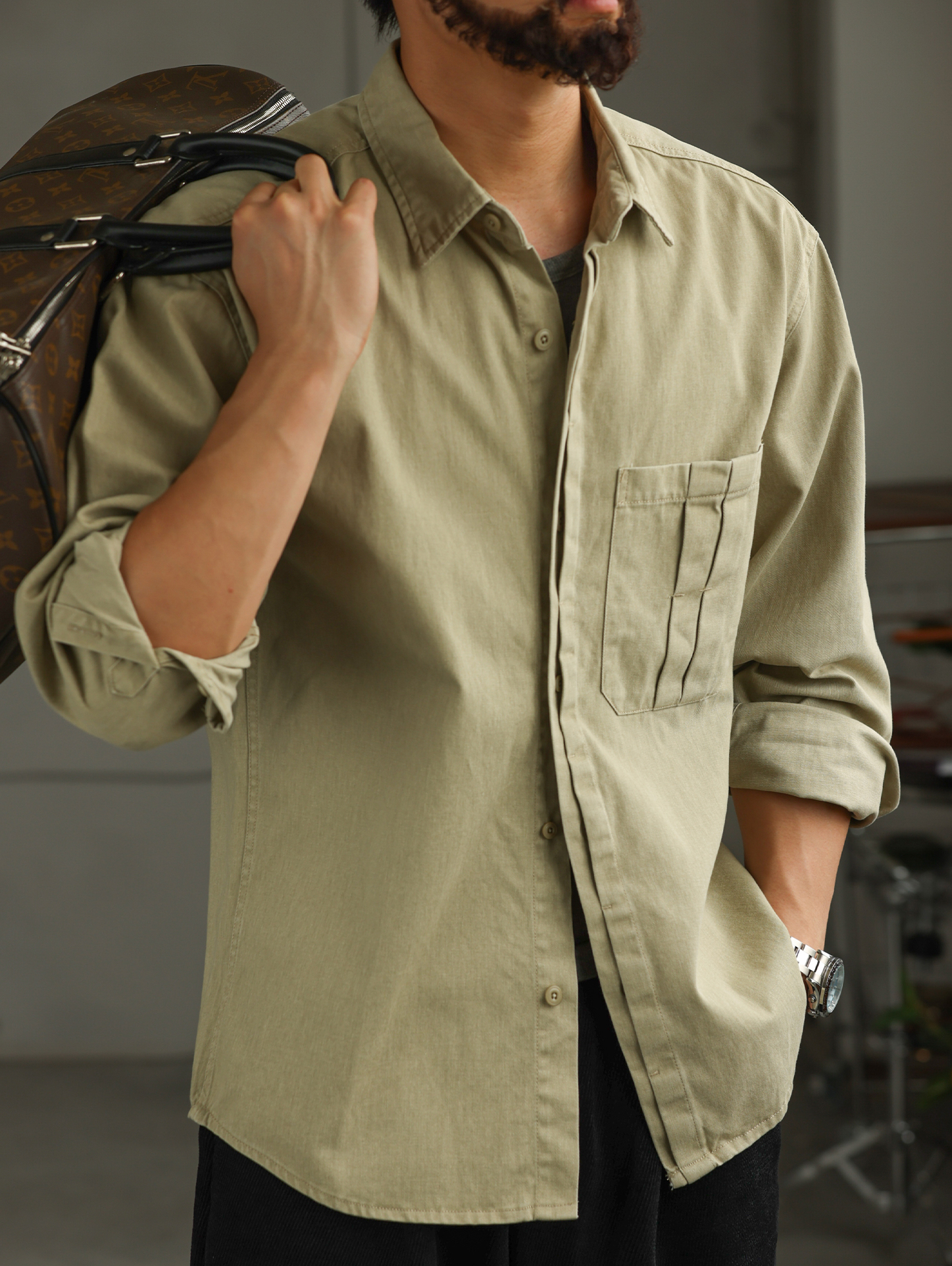 【智域回廊】美式纯棉工装衬衫男士长袖秋季休闲衬衣外套