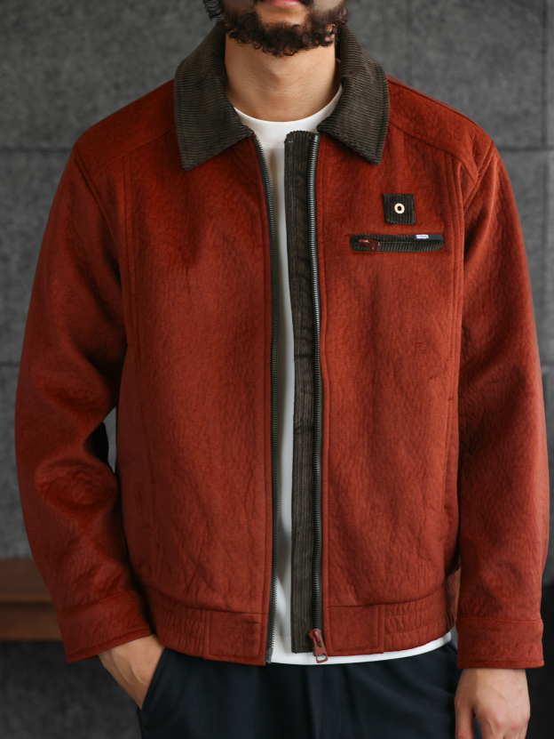 【谷仓美学】重磅灯芯绒撞色翻领毛呢外套男士呢子夹克男