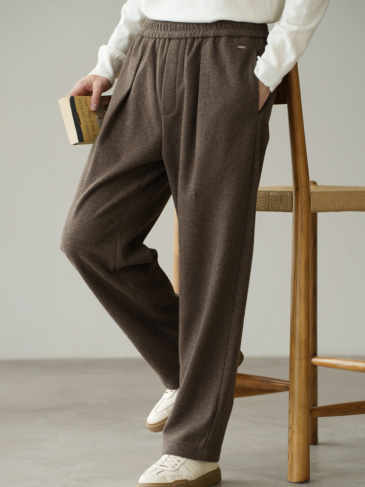 老錢風輕奢高端易打理挺括感直筒毛呢褲男秋冬零束感新款長褲