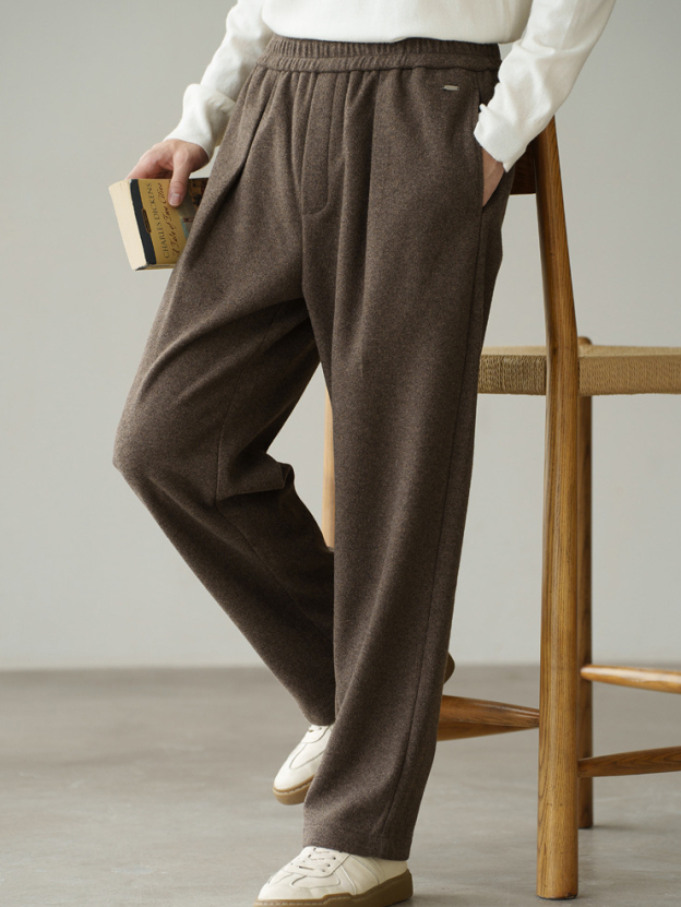 老錢風輕奢高端易打理挺括感直筒毛呢褲男秋冬零束感新款長褲