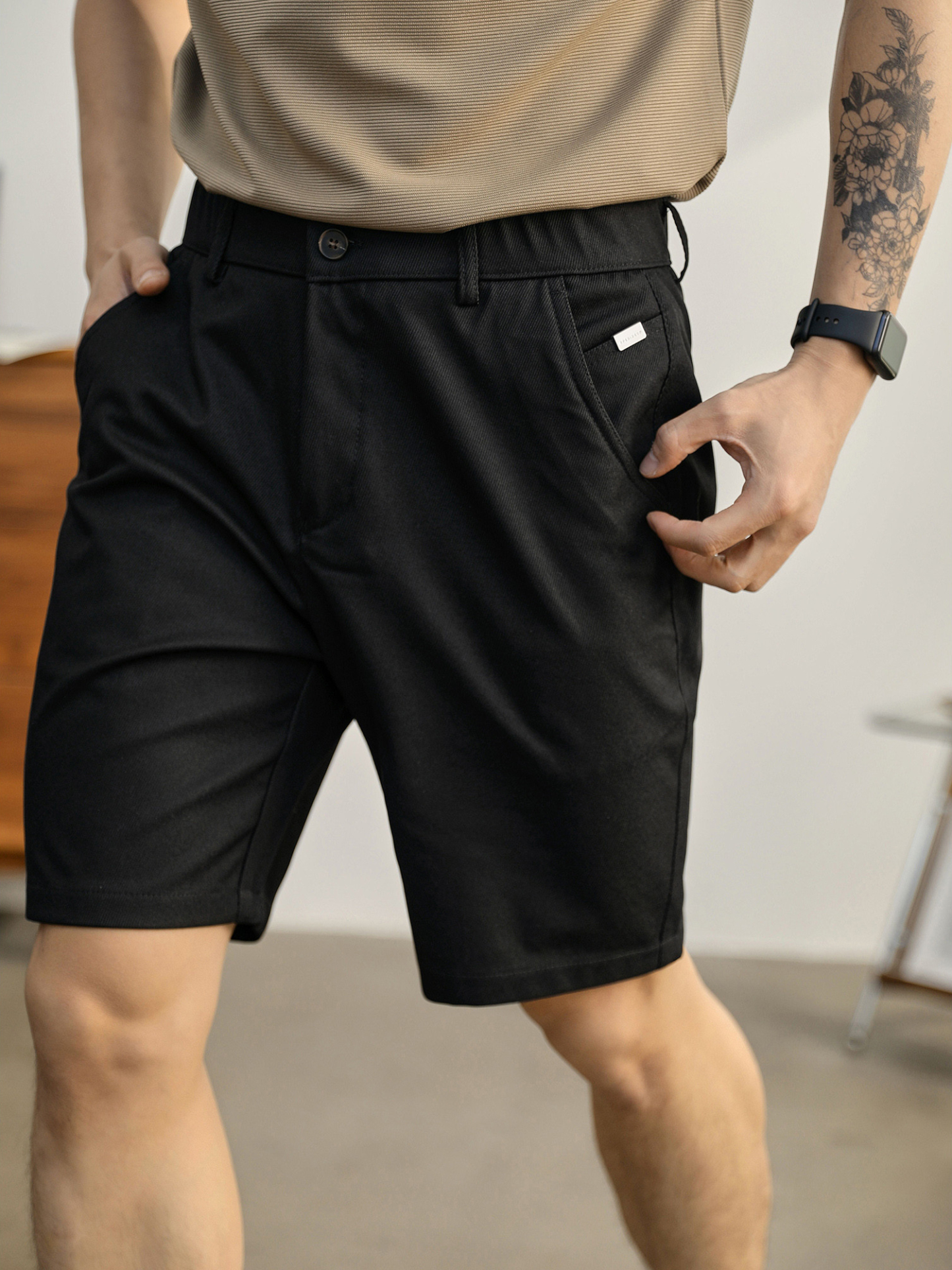 夏季輕熟風直筒短褲男士修身半鬆緊腰中褲涼爽透氣休閒褲子