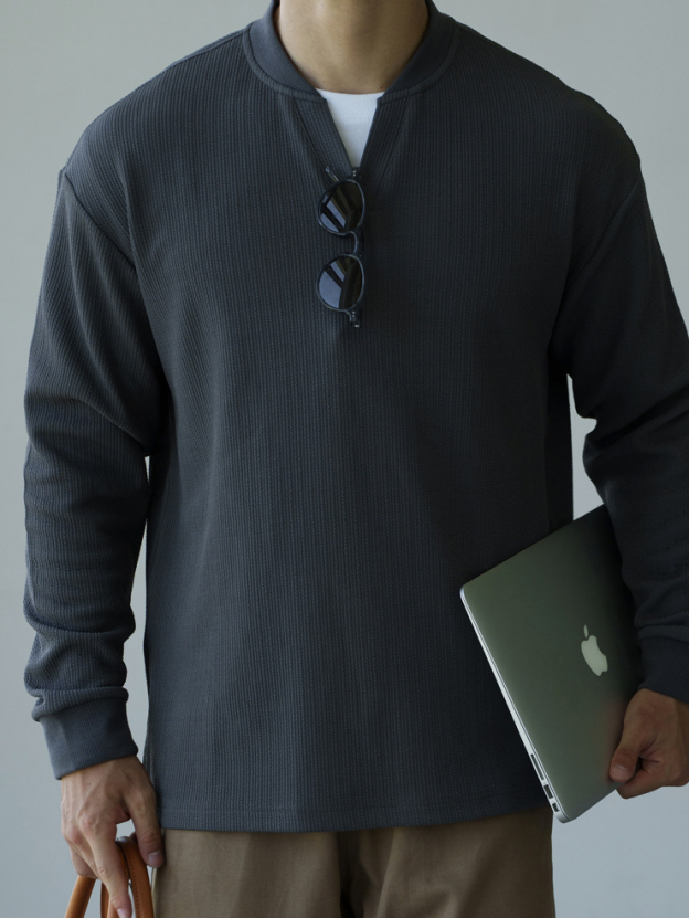 莫代爾混紡透氣小v領半開襟針織衫男士2025秋冬老錢風休閒新上衣