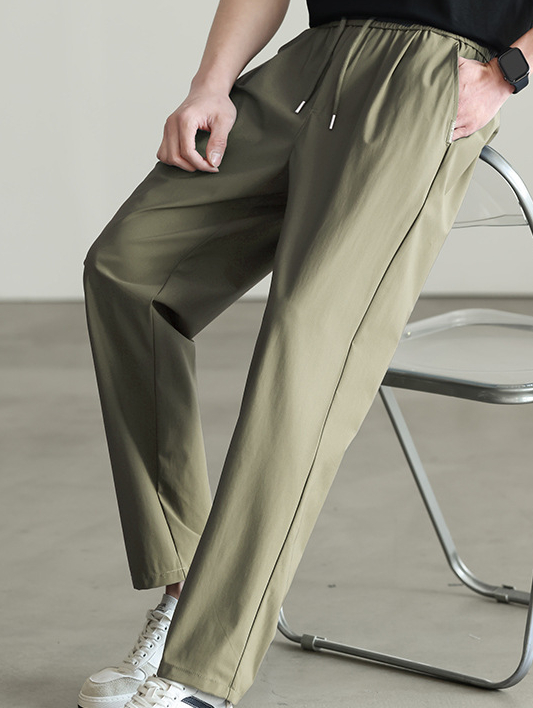 零壓涼感冰絲速干休閒褲男2025春夏新款運動透氣鬆緊腰薄款九分褲