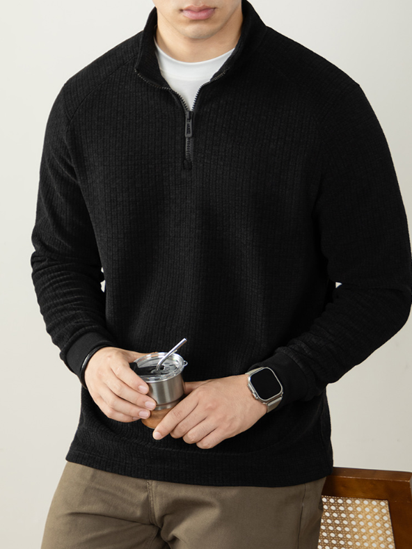 【羊毛X桑蠶絲】隱奢質感衛衣男長袖打底衫高端商務提花拉鍊立領