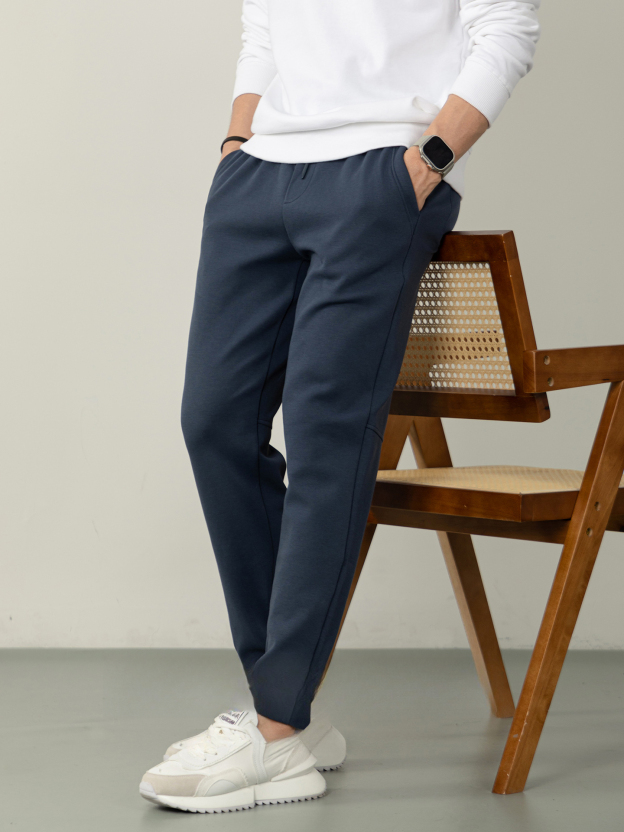 高級感半螺紋束腳衛褲男士秋冬彈力親膚休閒長褲