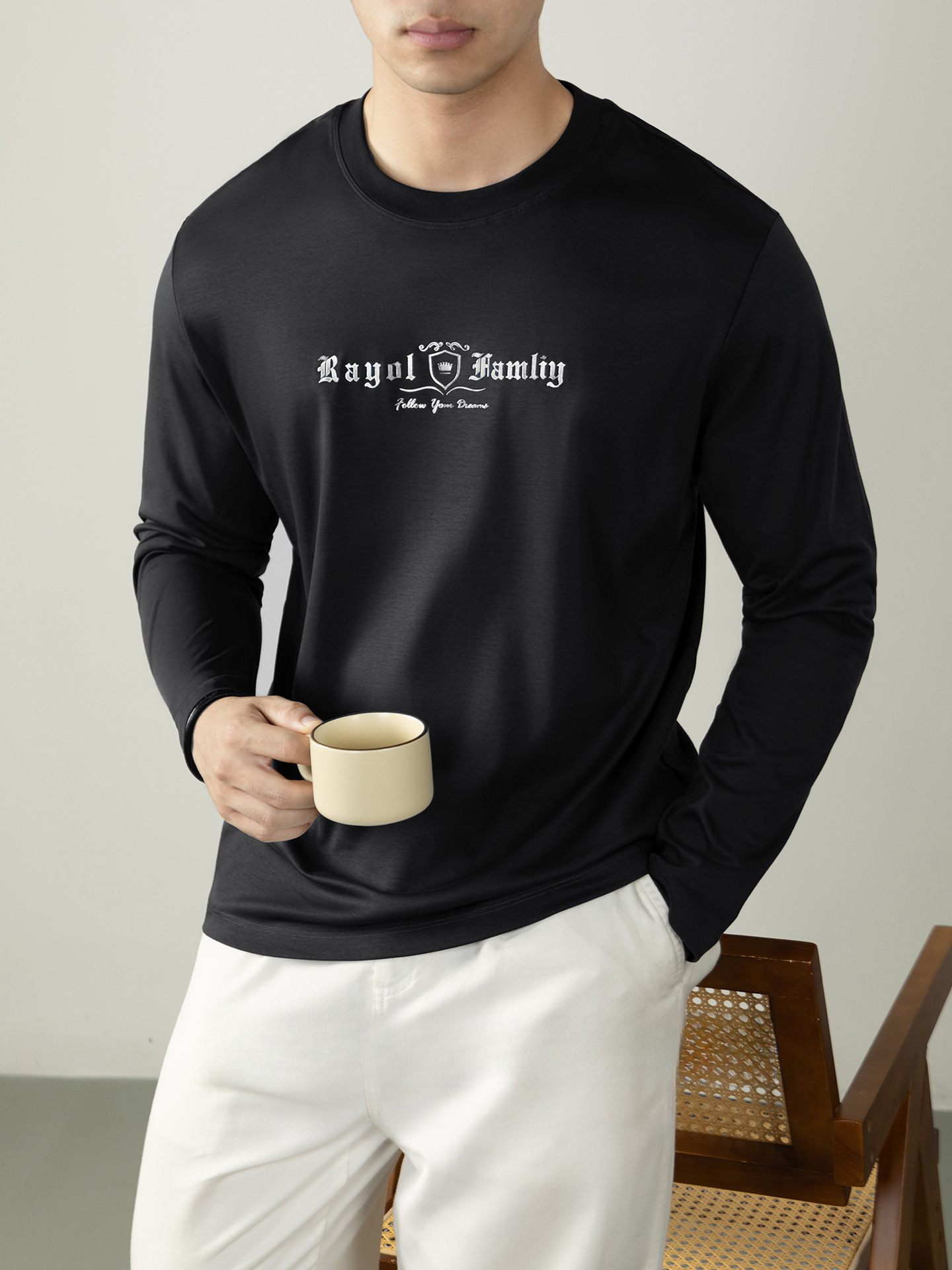 頂奢【液氨磨毛&慕斯絨感棉】男士100%純棉親膚柔滑秋冬長袖T恤衫