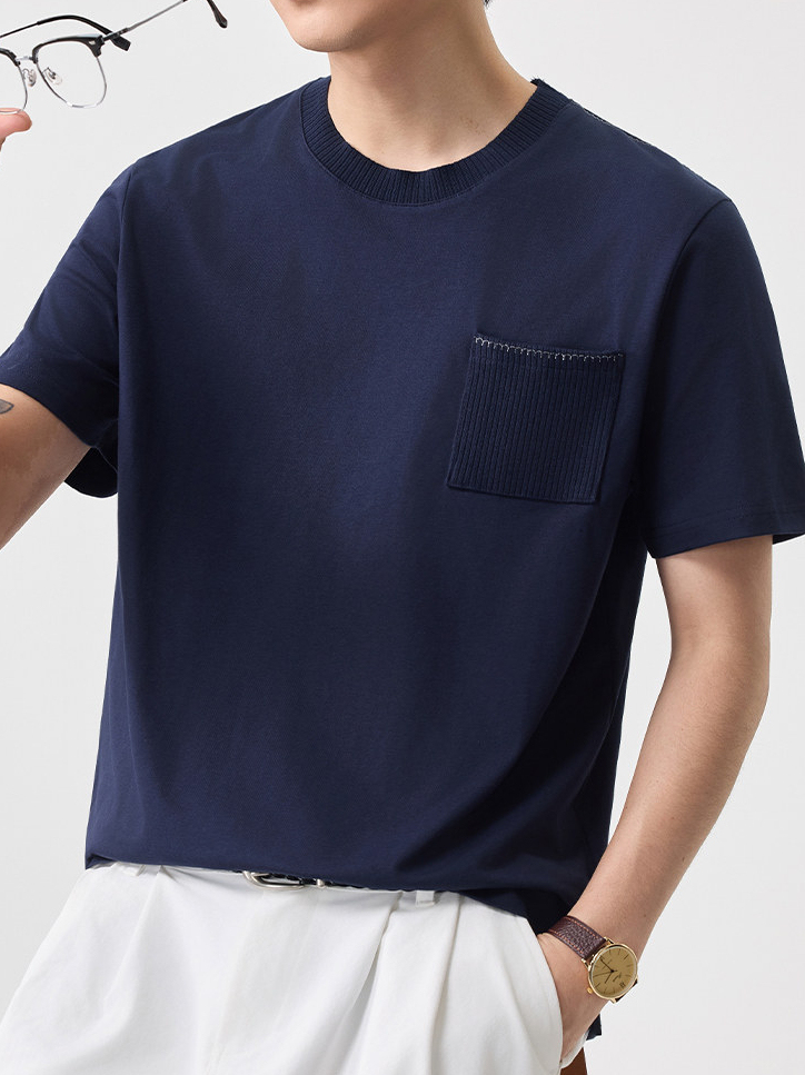 2026春夏新款純色圓領涼感簡約男短袖刺繡日系T恤百搭簡約風套頭