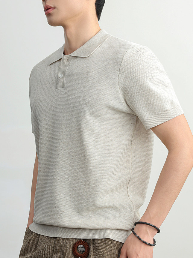 美式复古翻领POLO衫男士夏季透气休闲商务老钱风亚麻短袖t恤