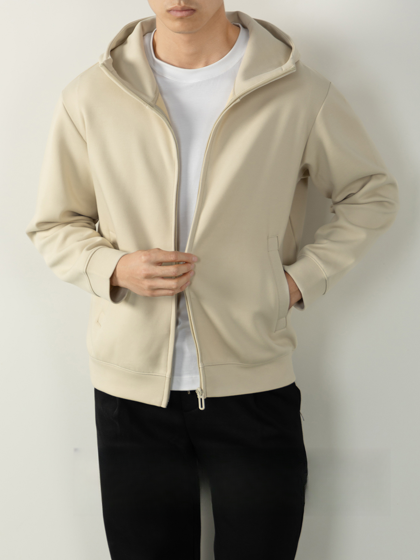 美式重磅400g棉感連帽高領開衫衛衣男款商務通勤百搭外套2025秋冬