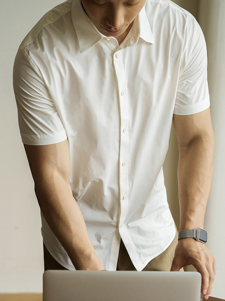 美式速乾涼感翻領短袖襯衫男款2025夏季簡約吸濕排汗休閒新款襯衣