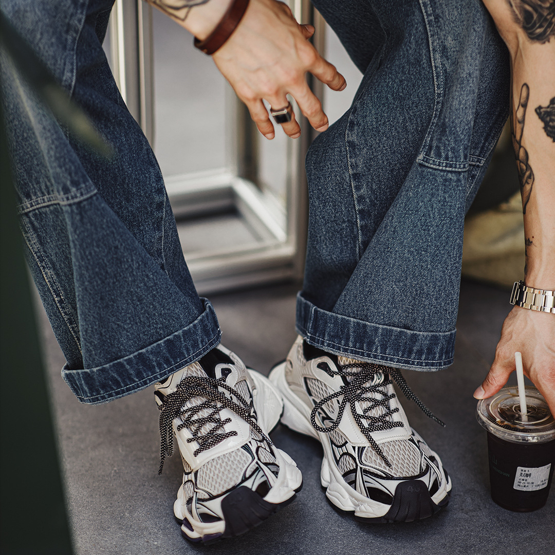 曼哈頓老爹鞋男2025秋季新款厚底網面增高白色軟底運動休閒鞋