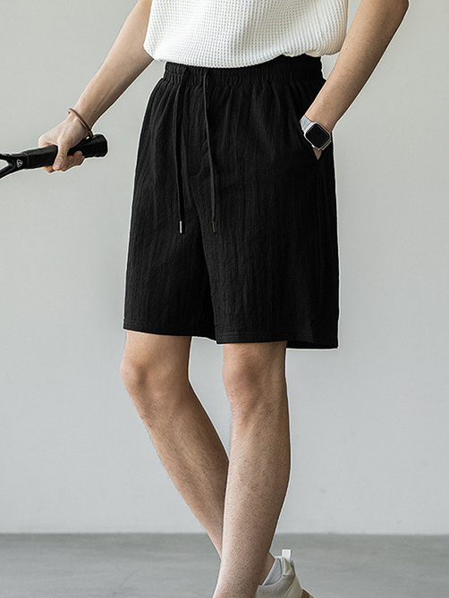 肌理感彈力腰透氣仿麻短褲男2025夏季戶外寬鬆舒適新款休閒運動短裤