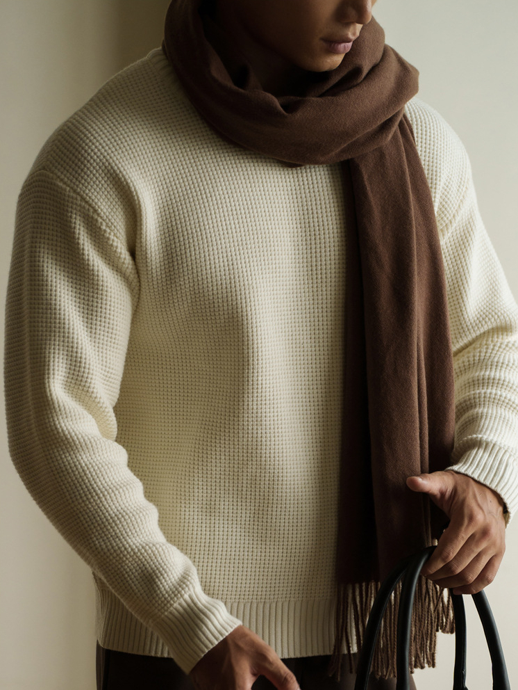 華夫格7針透氣紋理圓領毛衣男士2025秋冬老錢風新款休閒新針織衫